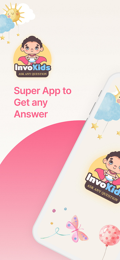 AI chatGPT kids app 'Invokids' branding chatgpt design illustration invokids kidsapp mobileapp ui ux vector web