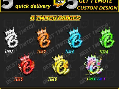 B letter logo twitch streamer badges Best Twitch best twitch badges branding design graphic design illustration logo motion graphics new badges sub badges youtube badge