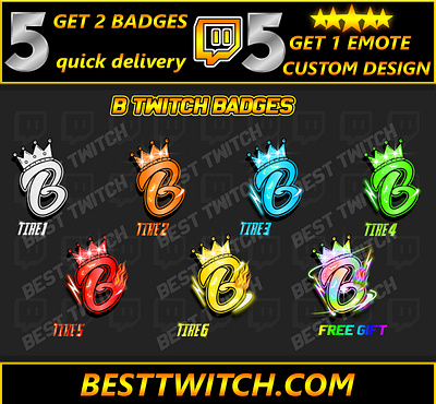 B letter logo twitch streamer badges Best Twitch best twitch badges branding design graphic design illustration logo motion graphics new badges sub badges youtube badge