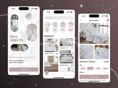 Application - Online store of silk bed linen app application bedlinen beige mobile mobile app onlinestore pink silk ui