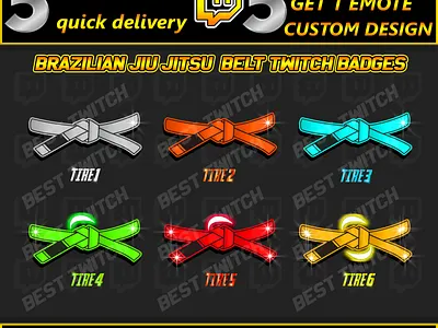 Brazilian Jiu Jitsu belt Twitch sub badges | BestTwitch belt bit badges belts twitch badges best twitch badges branding design graphic design illustration logo motion graphics new badges sub badges youtube badge