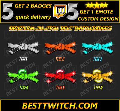 Brazilian Jiu Jitsu belt Twitch sub badges | BestTwitch belt bit badges belts twitch badges best twitch badges branding design graphic design illustration logo motion graphics new badges sub badges youtube badge