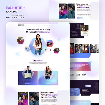 Bahareh Salehnia course demo design flat gradient hologram illustration instagram landing landing page personal photographer photography social ui ux vector violet web web design