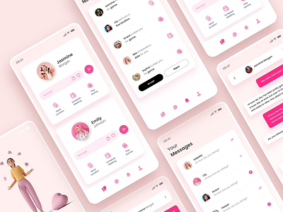 Dating App animation branding colors dark mode dark ui dashboard dating design graphic design illustration logo love mobile new pastel pink trend ui ux vector