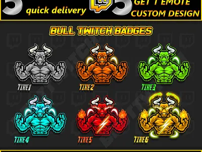 Bull mascot twitch badges price Discord YouTube | BestTwitch best twitch badges branding bull bull badges bull bit badges bull emotes bull flair badges design emotes graphic design logo motion graphics new badges sub badges twitch twitch sub badges