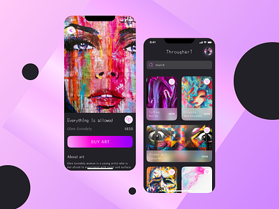 Art museum App app art art gallery dark theme design gallery gradient mobile app museum purple ui