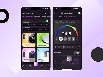 Smart home App app dark mode dark theme design graphic design mobile mobile app smart home ui