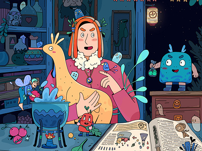 Mysterious Laboratory cartoon character fairy girl goblin illustration lab laboratory magic man mystery night people uran