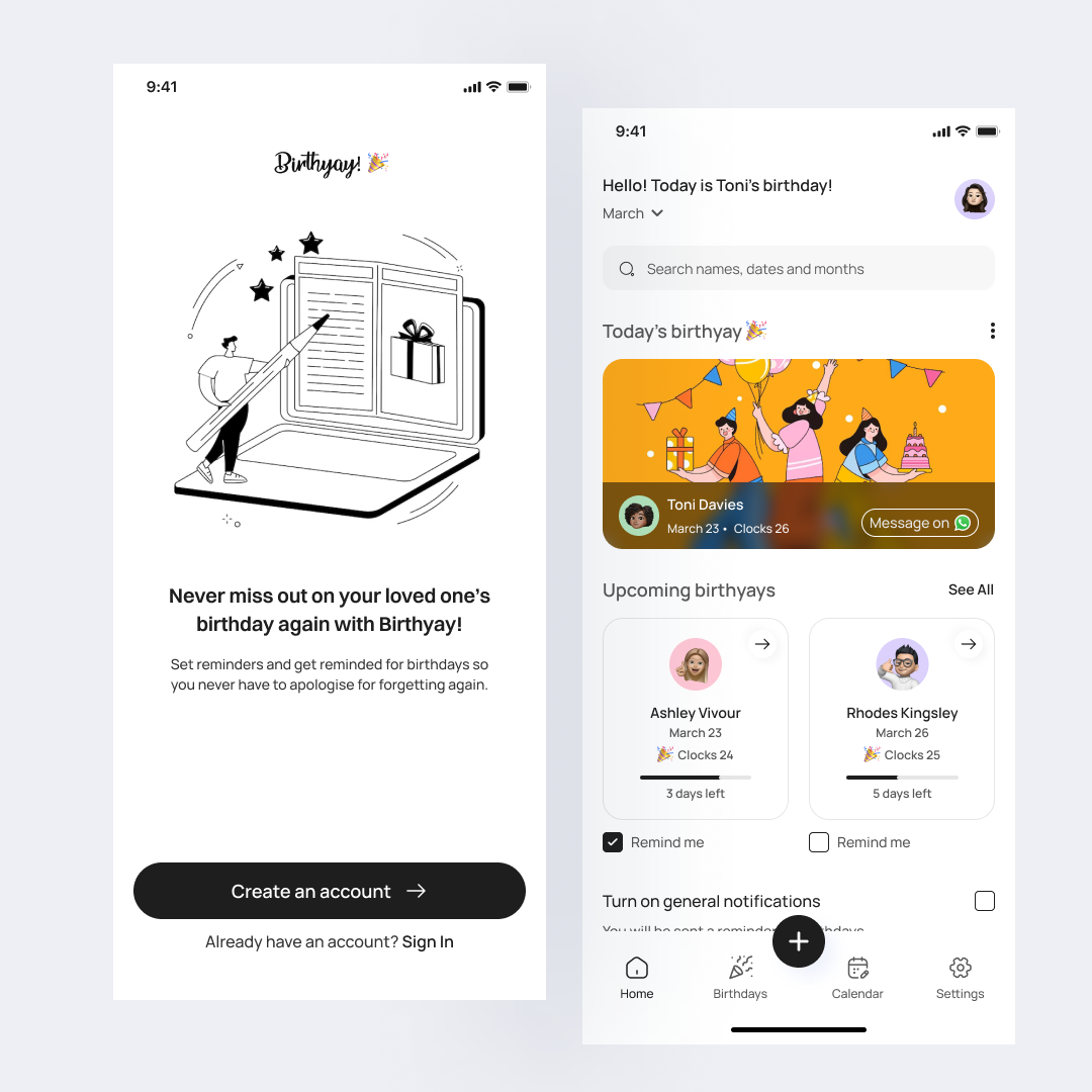 Birthyay!- A birthday reminder app birthday birthday app birthday reminder app celebration mobile app mobile app design mobile ui reminder reminder app ui design ui ux