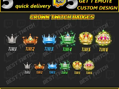 Royal crown twitch discord youtube sub badges | BestTwitch best twitch badges branding design graphic design illustration logo motion graphics new badges sub badges ui