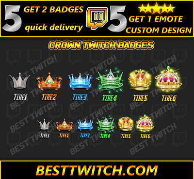 Royal crown twitch discord youtube sub badges | BestTwitch best twitch badges branding design graphic design illustration logo motion graphics new badges sub badges ui