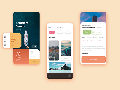 Travel Agency mobile app design ai animation beach boat booking branding design graphic design hotel illustration logo mobile search travel trending typography ui ux vector water
