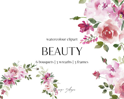 Beauty - Watercolor Floral Clipart branding clipart design digital floral flowers graphics illustration logo