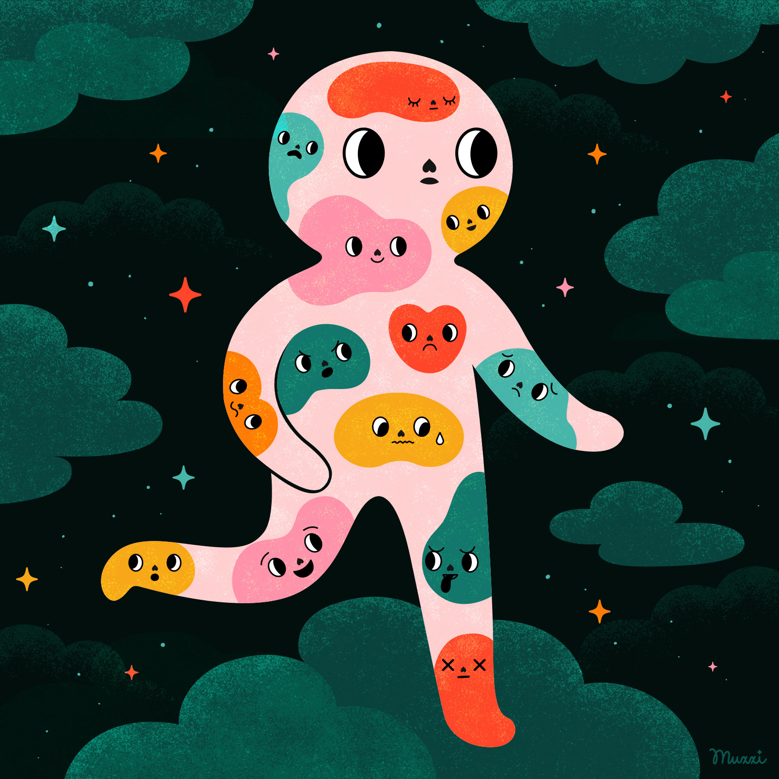 Embrace your feelings characterdesign colorful concept digitalart feelings illustration night vector