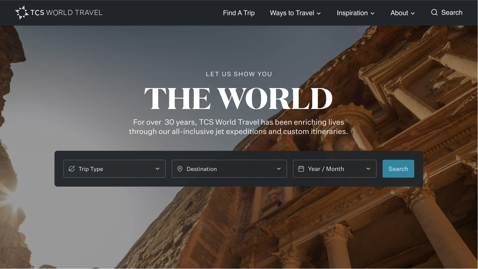 TCS World Travel - Jet Expeditions animation branding design interaction landing page travel ui ux website