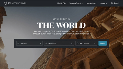TCS World Travel - Jet Expeditions animation branding design interaction landing page travel ui ux website