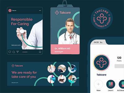 Takcare - Brand Identity biotech brand identity branding clean clinic creative doctor drugs green guidelines healthcare help logo design medical medicine pharma pharmaceutical scientific symbol t logo