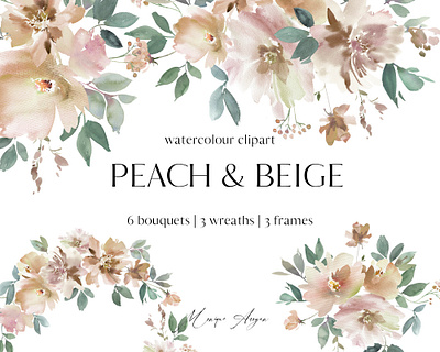 Beige Peach Watercolour Flower Clipart branding clipart design digital floral flowers graphics illustration logo