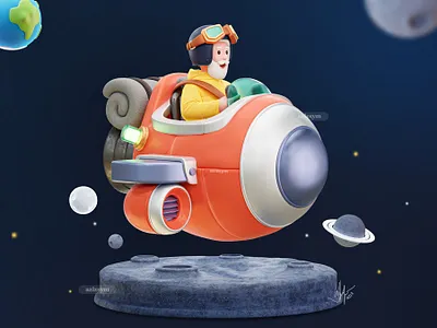 Into The Stars 3d 3d art 3d character 3d illustration branding c4d character character design design graphic design hero illustration mascot octane persona photoshop procreate rocket space ui