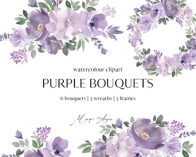 Purple Watercolour Flower Clipart branding clipart design digital floral flowers graphics illustration logo