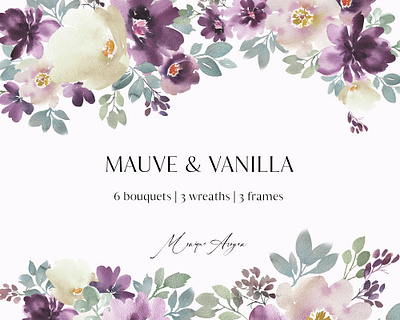 Mauve and Vanilla Watercolor Floral Clipart branding clipart design digital floral flowers graphics illustration logo