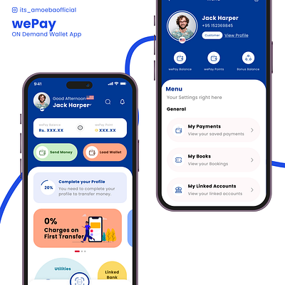 WePay App - Seamlessly Manage Your Finances bubble design fancy design finance app fintech app home screen modern design ui wallet app wallet app for finance wallet app home screen