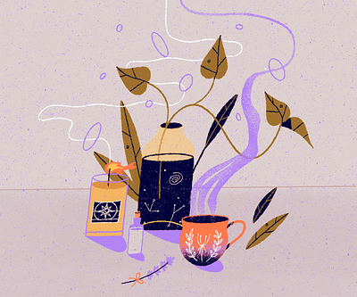 Still life with a pinch of magic after effects animation candle coffee digital art graphic design illustration motion graphics plant still life