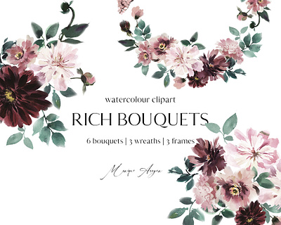 Rich Bouquets Bordeuax Pink Cream Flower Clipart branding clipart design digital floral flowers graphics illustration logo