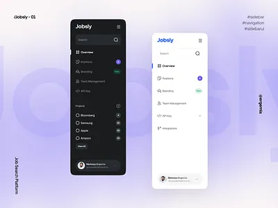 Jobsly: Sidebar UI branding design illustration inspiration logo menu menu ui naigation ui nav ui navigation navigation ui design sidebar sidebar menu sidebar ui ui ui design ux ux design web
