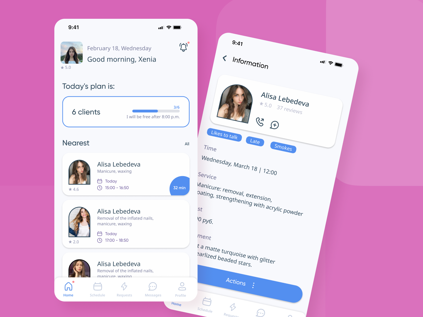 Mobile app CRM system for beauty masters app beauty beauty product calendar crm mobile salon app schedule ui ux