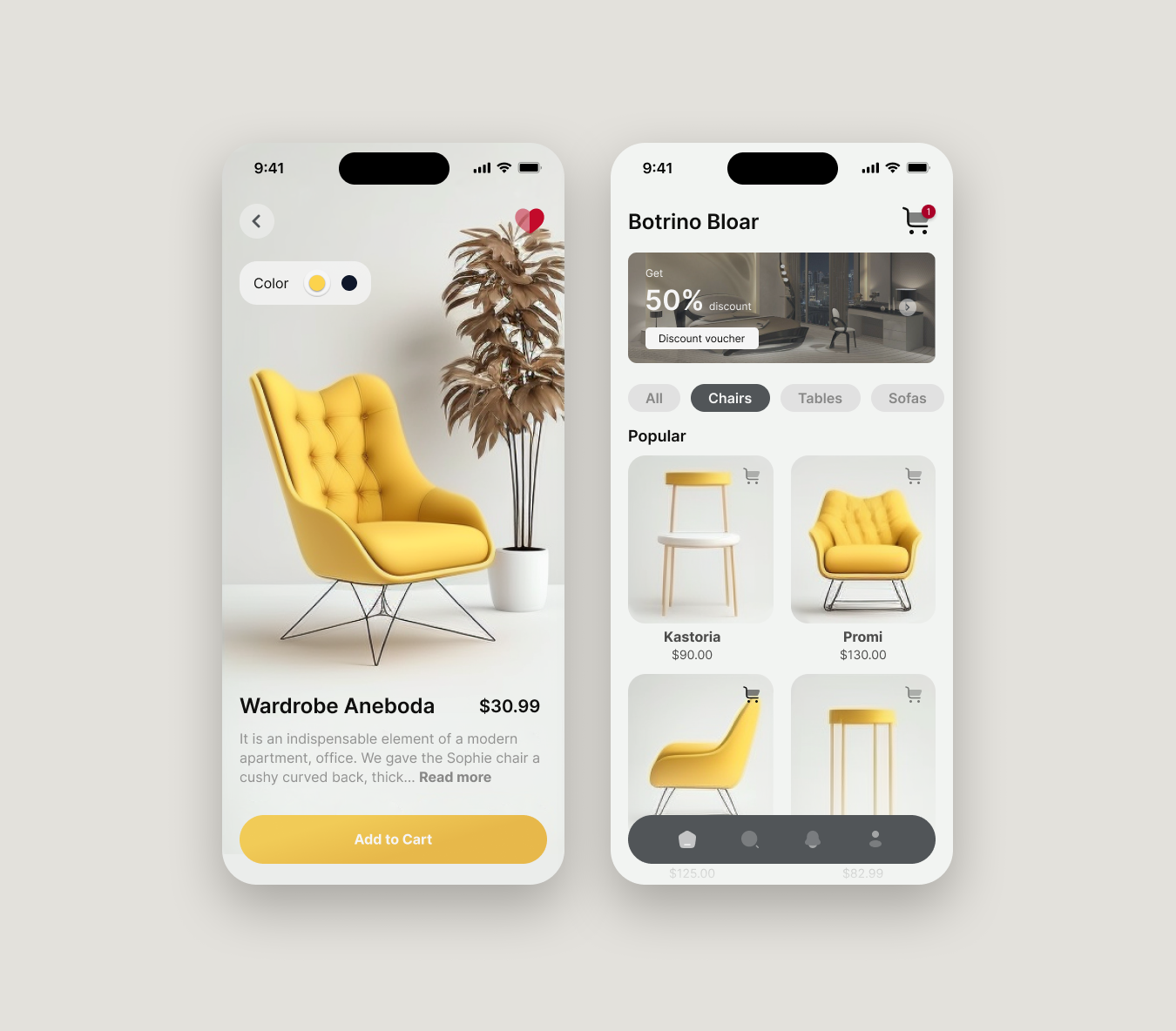 Example of Furniture Mobile App