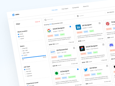 Jobbo - Job Finder Dashboard app branding clean dashboard design graphic design hiring job minimalist simple ui ux website