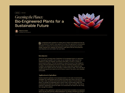 Blog post exploration ai bioengineering biotech blog botanical clean dark editorial elegant grid layout long form minimal quote sustainability swiss tag tech typography web design