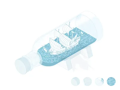 Ship in a bottle abcdefghi adobe illustrator adobe photoshop blue bottle digital art engraving etching galleon icon illustration isometric jklmnopqr line ship ship in a bottle spanish spanish galleon stuvwxyz vector