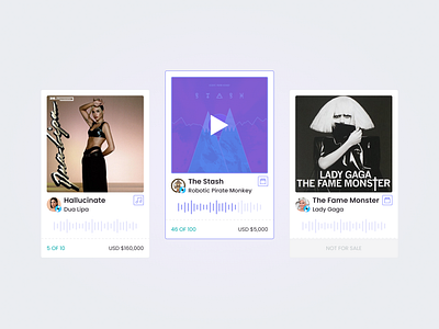 Block Records - Audio NFT Card States album blockchain card component crypto design design system digital e commerce light marketplace music nft player purple song ui