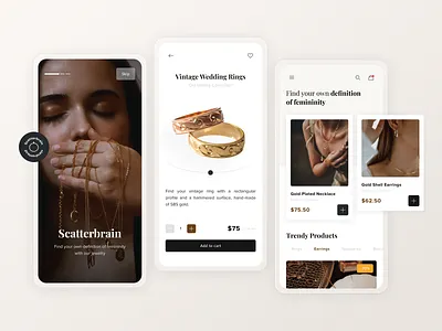 Jewelry store beige black brown cart jewelry minimalism product store ui ux