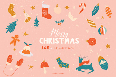Merry Christmas - Illustrations Pack christmas christmas card christmas grapics christmas illustrations christmas socks clipart cliparts design digital assets digital cliparts graphic design illustration illustrations merry christmas reindeer socks vector clipart vector graphic vector illustration winter