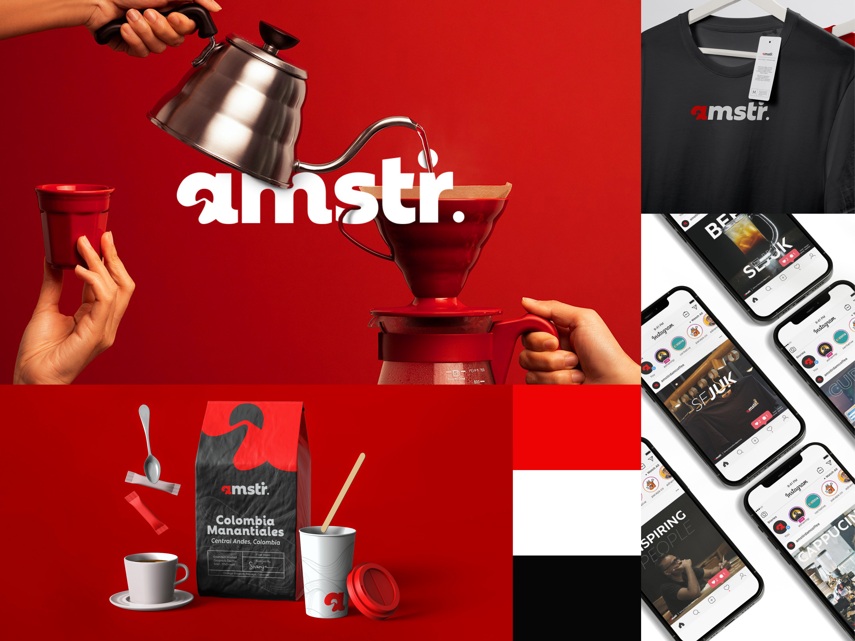 Amstir Coffee & Roastery brand brand identity branding branding identity coffee coffeeshop design design logo graphic design identity indonesia logo logo design red roastery visual identity