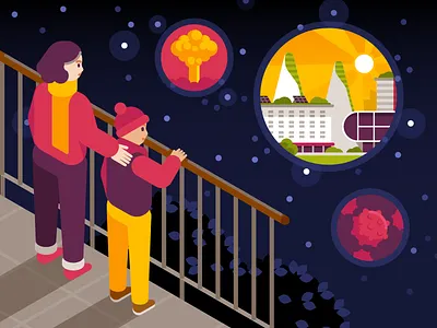 Looking into the future family flat future illustration nightsky