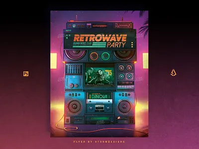 Retrowave Flyer 80s Boombox Template 1980s 80s boombox flashback flyer indie music nostalgia poster retrowave synthwave vaporwave