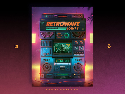 Retrowave Flyer 80s Boombox Template 1980s 80s boombox flashback flyer indie music nostalgia poster retrowave synthwave vaporwave
