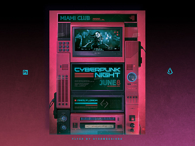 Synthwave Flyer Cyberpunk 1980s Party 1980s 80s cyberpunk flyer indie music nostalgia poster retrowave synthwave template vaporwave