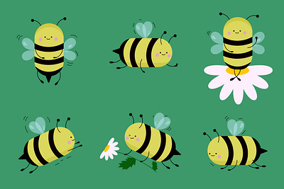 Cute bees in different poses in cartoon style adobe illustrator bee cartoon cute different poses