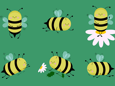 Cute bees in different poses in cartoon style adobe illustrator bee cartoon cute different poses