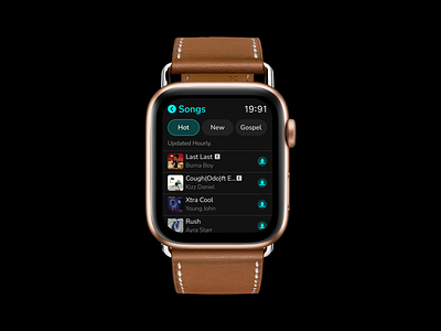 SmartWatch UI - Boomplay Trending Songs animation app apple clean components concept dashboard design human interface minimal mobile music song ui ux watch watchfacedesign watchos web wrist