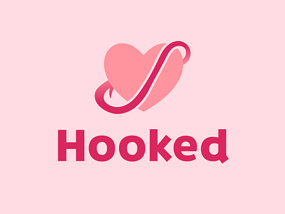 Hooked Logo app branding design graphic design heart hook hooked illustration in love logo minimal pink relationship ui ux vector