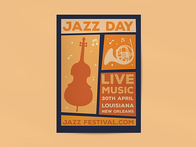 Jazz Day Poster branding brochure design double bass flyer french horn graphic design illustration jazz minimal music poster sax