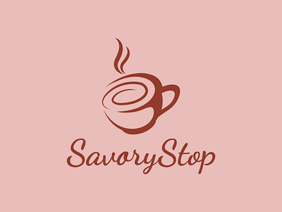 Savory Stop Logo branding cafe coffee design drink graphic design illustration line logo minimal script vector