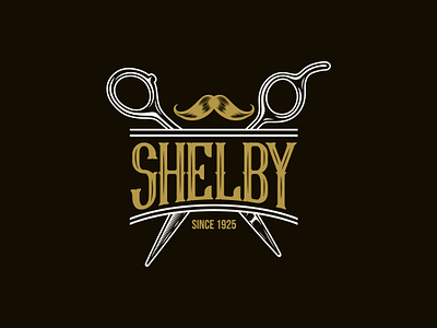 Shelby Logo barber branding design graphic design hairdresser hairstyling illustration logo minimal moustache peaky blinders scissors shaving shelby vector vintage