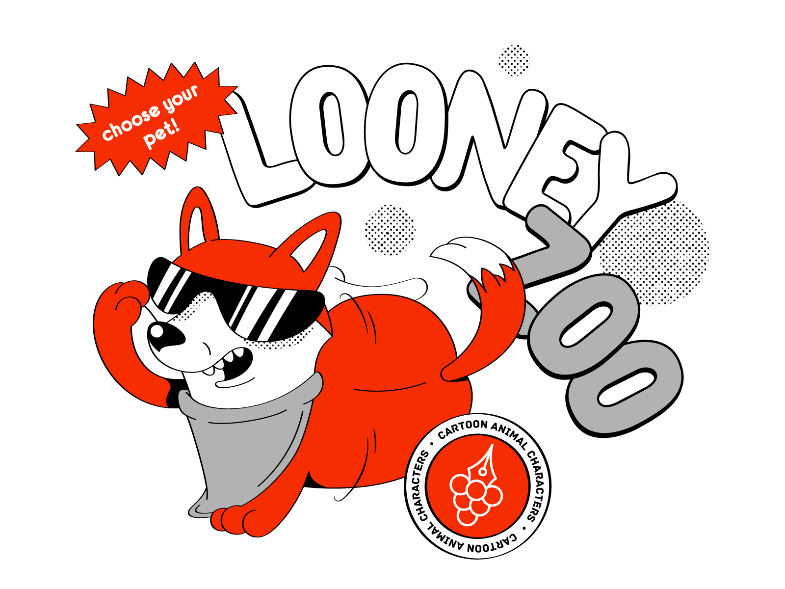 Looney Zoo animals cartoon cat character design cool corgi dolphine dragon fox giraffe graphic icons8 illustration lion owl panda shark toon unicorn zebra